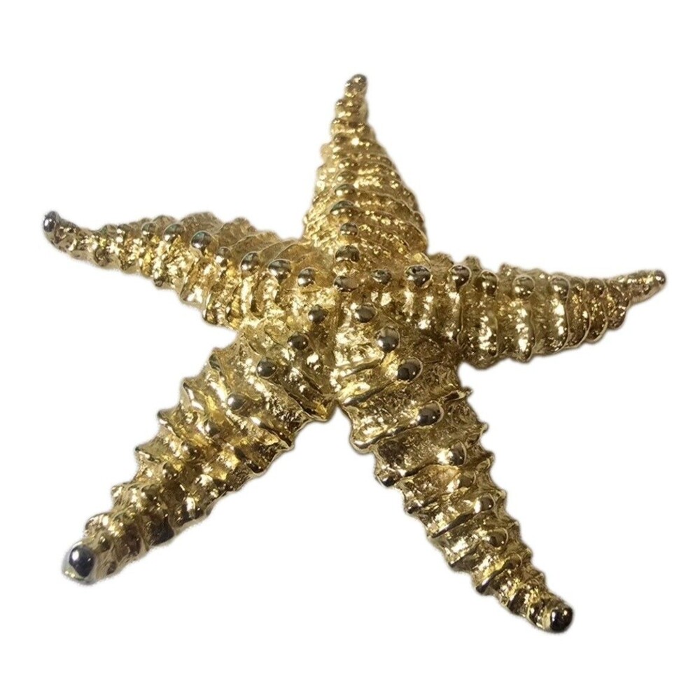 Vintage JJ Jonette Jewelry Gold Tone Starfish Brooch Pin Textured Nautical